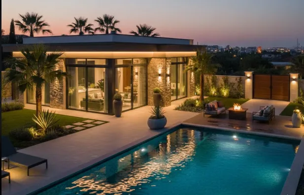 Outdoor lighting and pool
